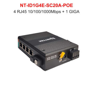Bộ Chuyển Đổi Quang Điện Tiêu Chuẩn Công Nghiệp có chức năng cấp nguồn 1 Sợi Quang Chế Độ Singlemode. NETTEK NT-ID1G4E-SC20A-POE