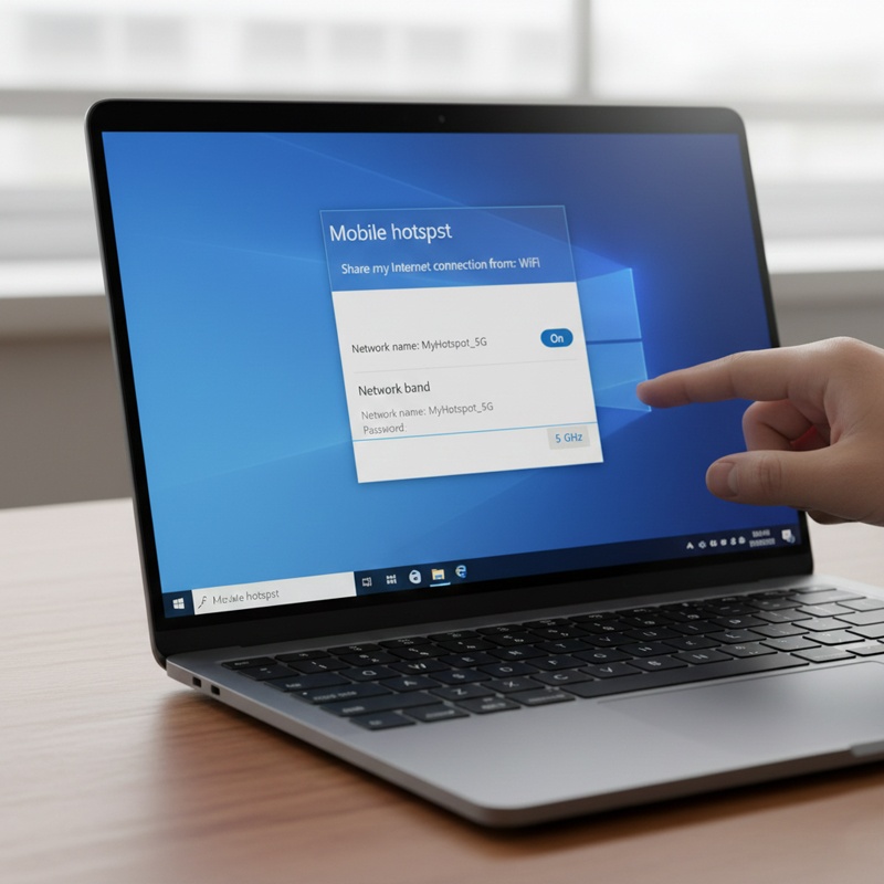 Cấu hình Mobile Hotspot trên Windows 10 chọn băng tần 5GHz