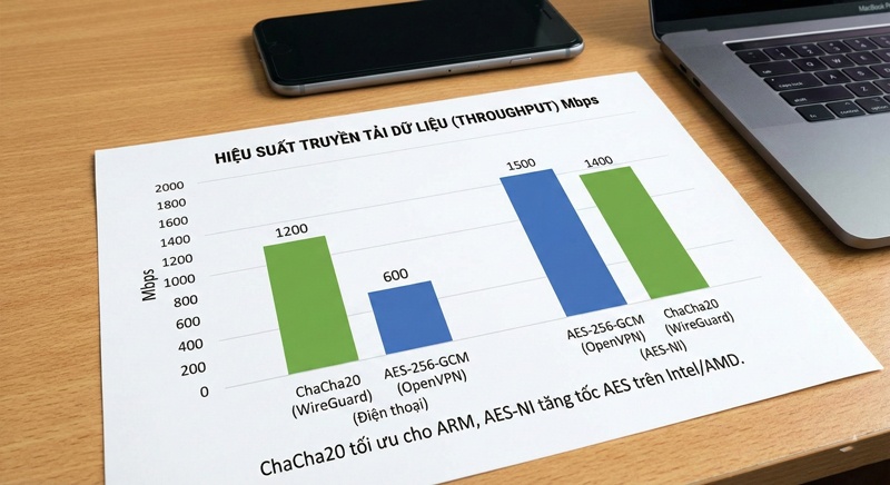 Hieu suat ma hoa AES-NI tren OpenVPN so voi ChaCha20 cua WireGuard tren cac dong CPU Intel va ARM