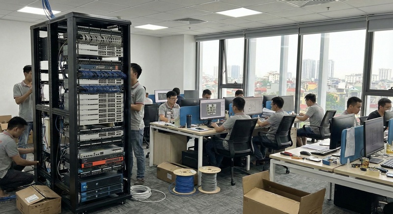 Hình ảnh thực tế nâng cấp hệ thống mạng tại văn phòng thiết kế của thiết bị mạng Việt Nam