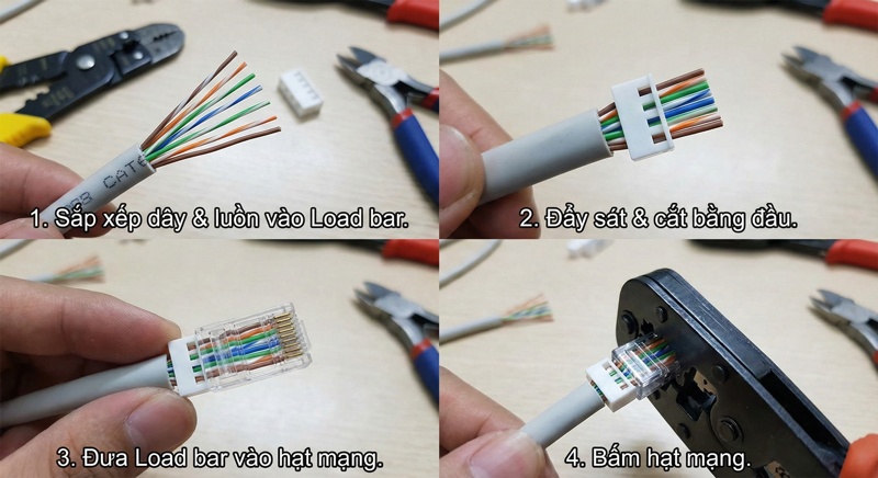 Hướng dẫn các bước sử dụng Load bar để bấm hạt mạng Cat6 đúng kỹ thuật