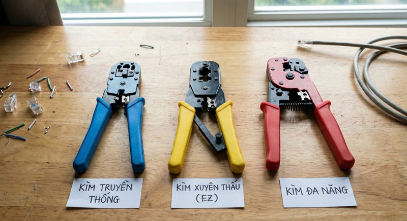 So sánh 3 loại kìm bấm dây mạng phổ biến: kìm truyền thống, kìm xuyên thấu và kìm đa năng