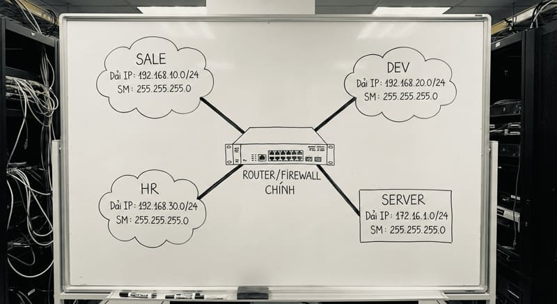 Sơ đồ thiết kế mạng LAN nội bộ chia Subnet cho doanh nghiệp bằng kỹ thuật VLSM