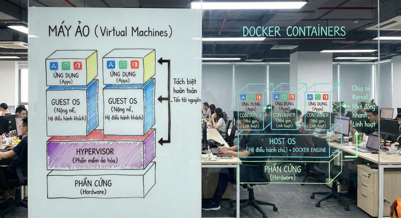 So sánh kiến trúc ảo hóa truyền thống và công nghệ Containerization Docker giúp tối ưu hóa server